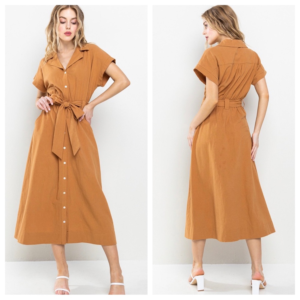 10 Boho Solid Linen Self Tie Waist Long Dress